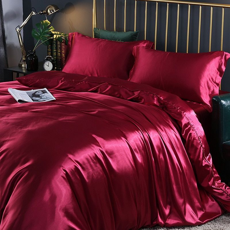 4-Piece Silk Bedding Set Soft Satin Duvet Cover, Fitted Sheet & Pillowcase Set