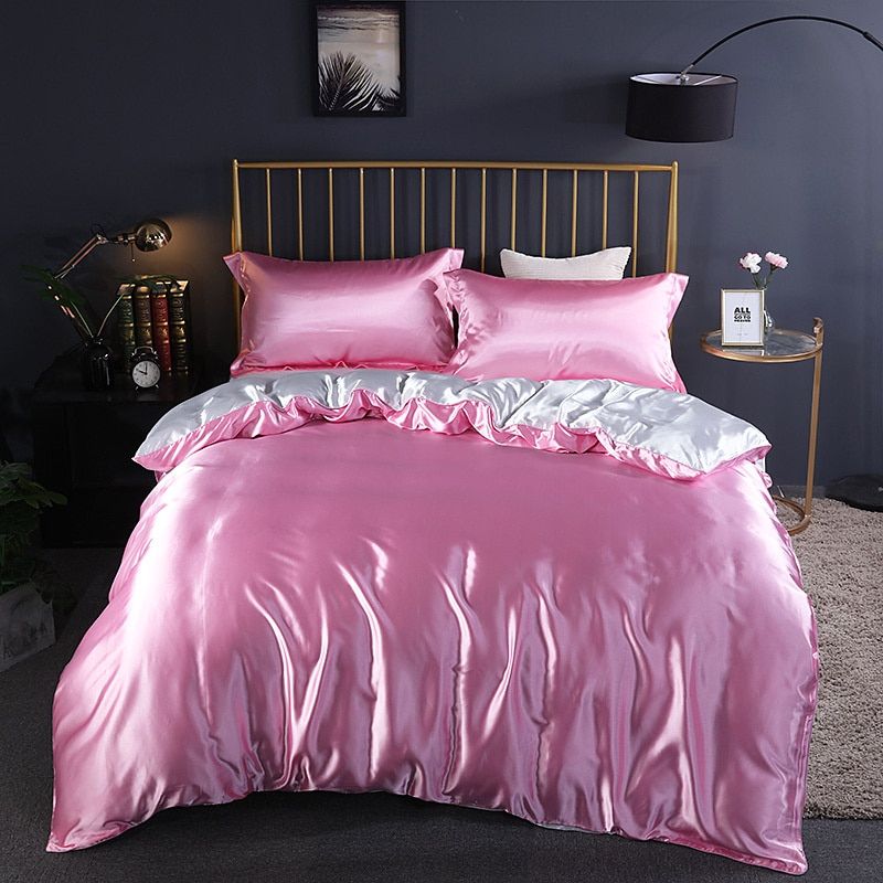 4-Piece Silk Bedding Set Soft Satin Duvet Cover, Fitted Sheet & Pillowcase Set