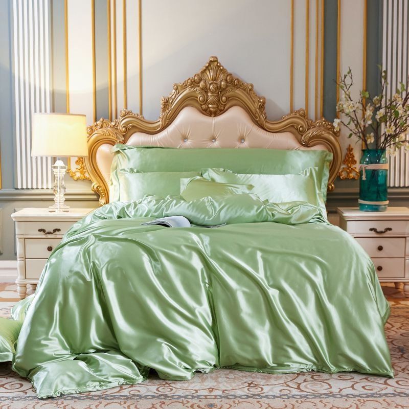 4-Piece Silk Bedding Set Soft Satin Duvet Cover, Fitted Sheet & Pillowcase Set