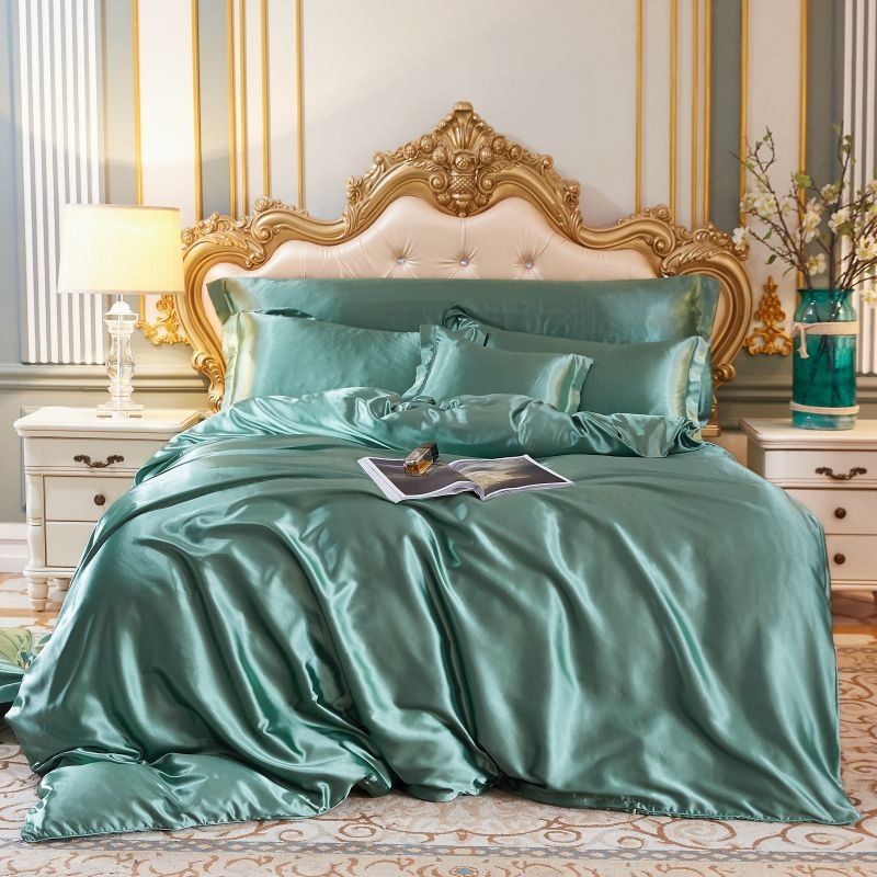 4-Piece Silk Bedding Set Soft Satin Duvet Cover, Fitted Sheet & Pillowcase Set