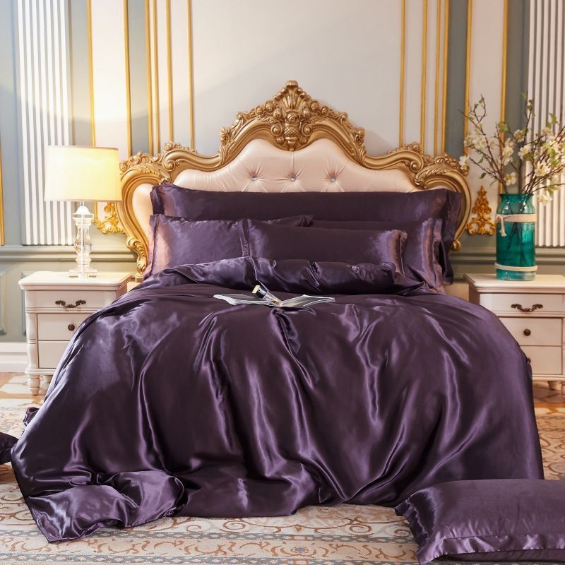 4-Piece Silk Bedding Set Soft Satin Duvet Cover, Fitted Sheet & Pillowcase Set