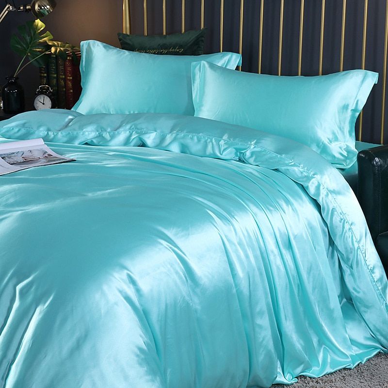4-Piece Silk Bedding Set Soft Satin Duvet Cover, Fitted Sheet & Pillowcase Set