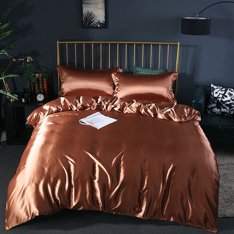 4-Piece Silk Bedding Set Soft Satin Duvet Cover, Fitted Sheet & Pillowcase Set