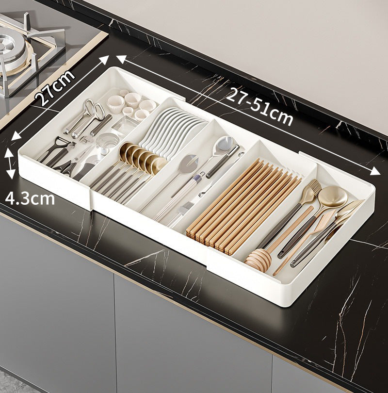Adjustable Kitchen Drawer Organizer with Cutlery Tray – Versatile Plastic Drawer Dividers for Utensils and Spices