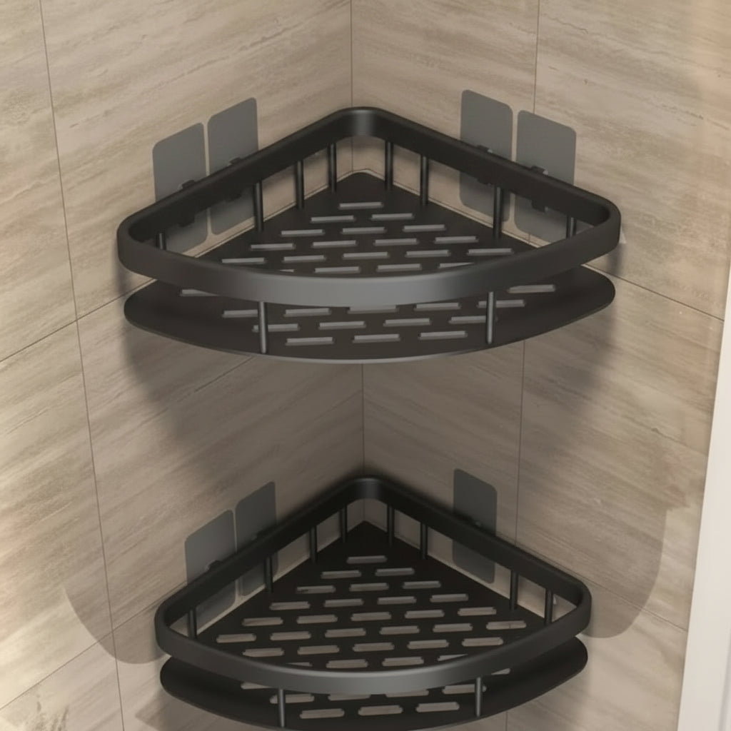 No-Drill Aluminium Corner Shower Shelf with Drainage Design