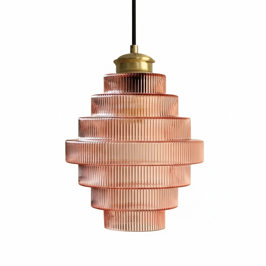 Antique Brass Striped Stained Glass Bottle Pendant Light