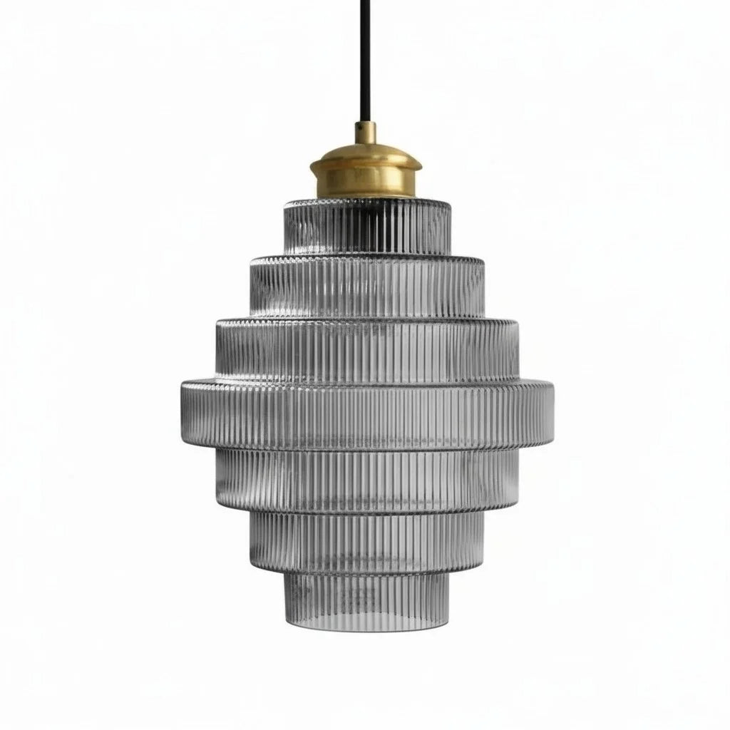 Antique Brass Striped Stained Glass Bottle Pendant Light