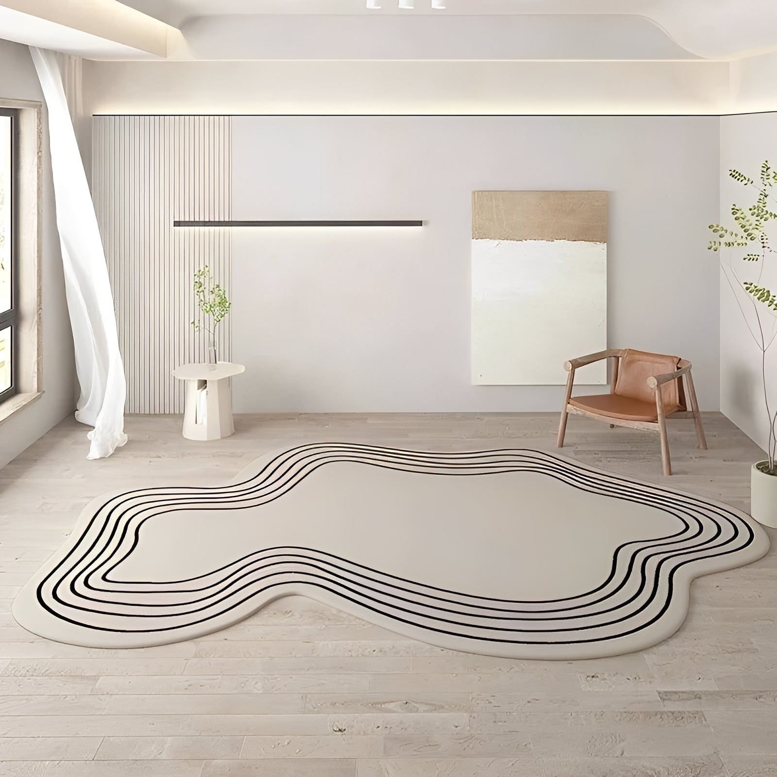 Beige Faux Cashmere Polyester Area Rug with Modern Minimalist Design