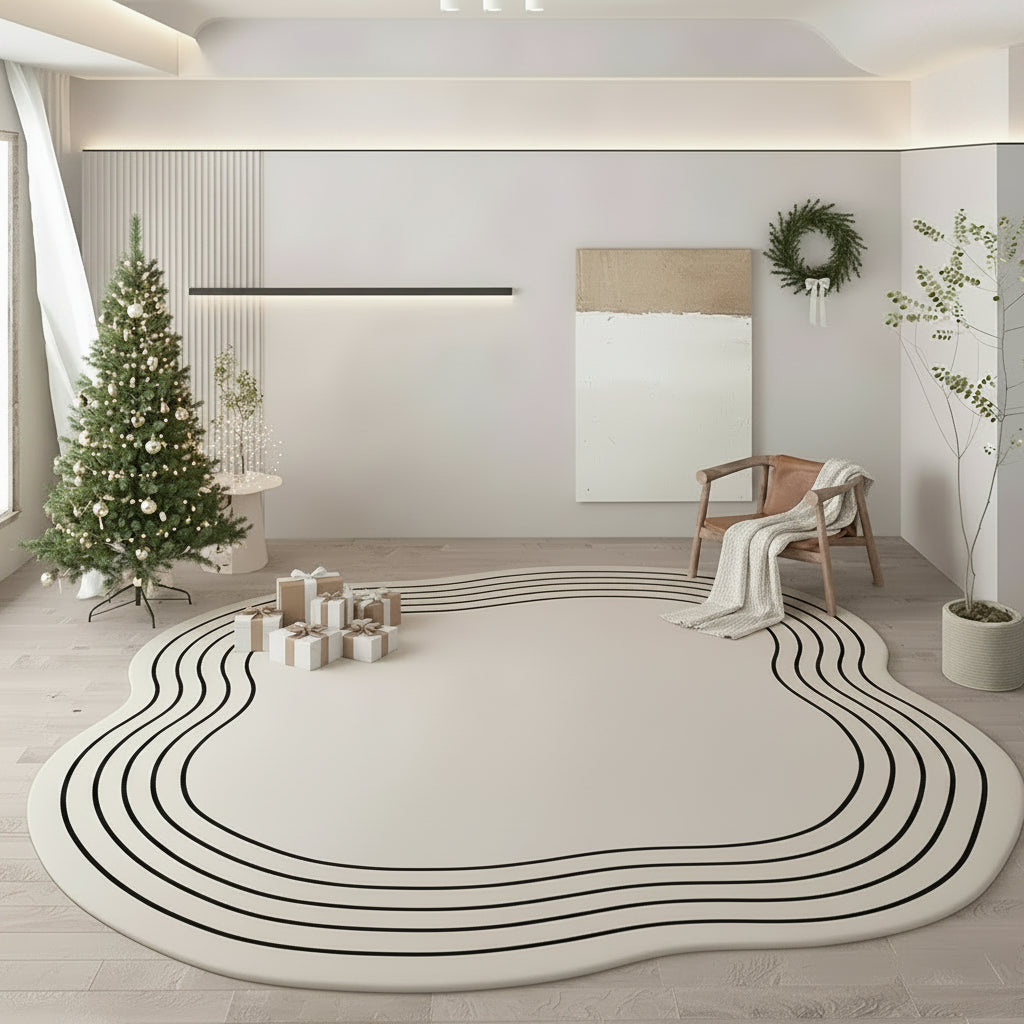 Beige Faux Cashmere Polyester Area Rug with Modern Minimalist Design