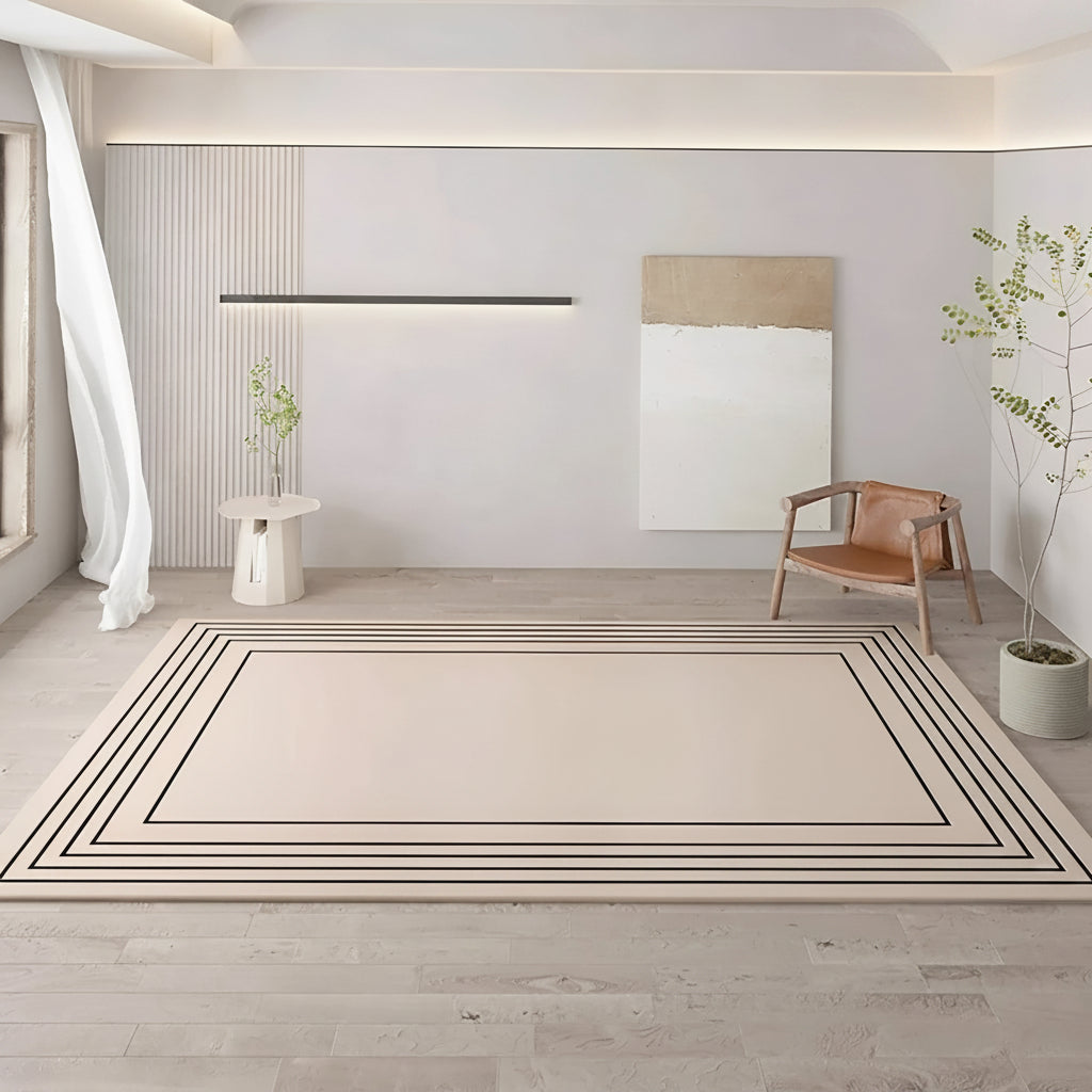 Beige Faux Cashmere Polyester Area Rug with Modern Minimalist Design
