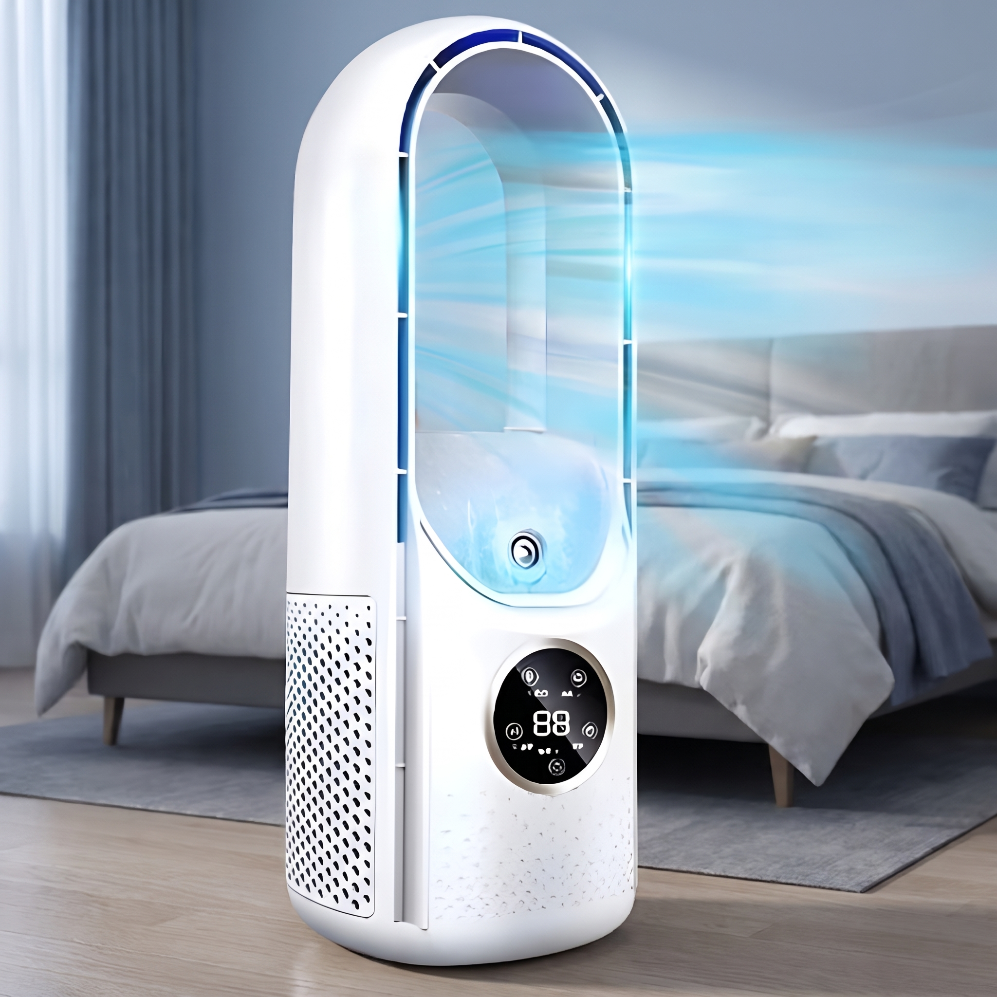 Quiet Bladeless Mist Fan with Night Mode, 24-Hour Timer and 7-Colour Light