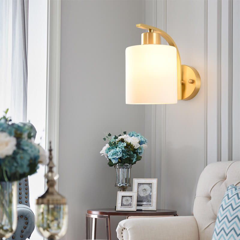 Brass-Finish Wall Light with Milk Glass Globe Shade