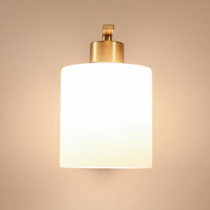 Brass-Finish Wall Light with Milk Glass Globe Shade