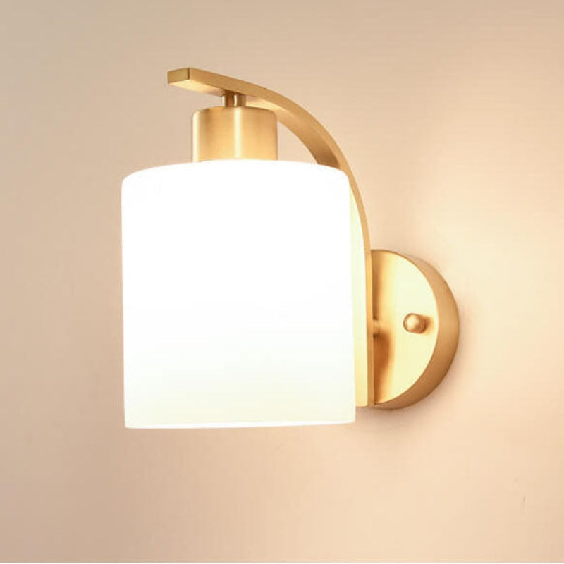 Brass-Finish Wall Light with Milk Glass Globe Shade