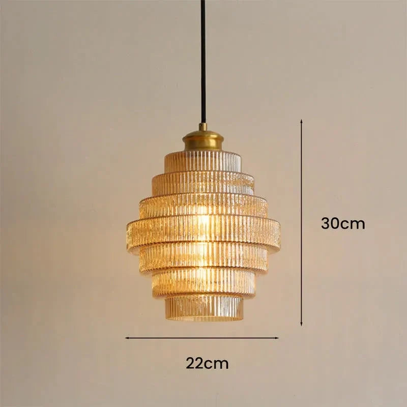Antique Brass Striped Stained Glass Bottle Pendant Light