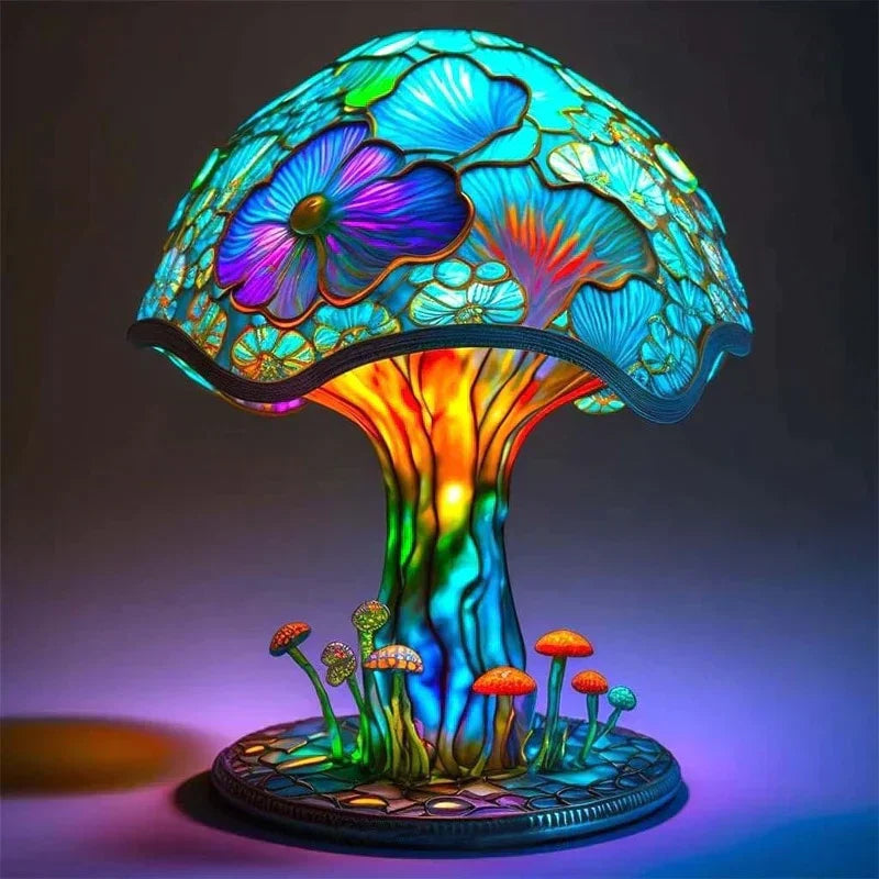 Colorful Stained Glass Table Lamp with Dimmable Light and Decorative Design