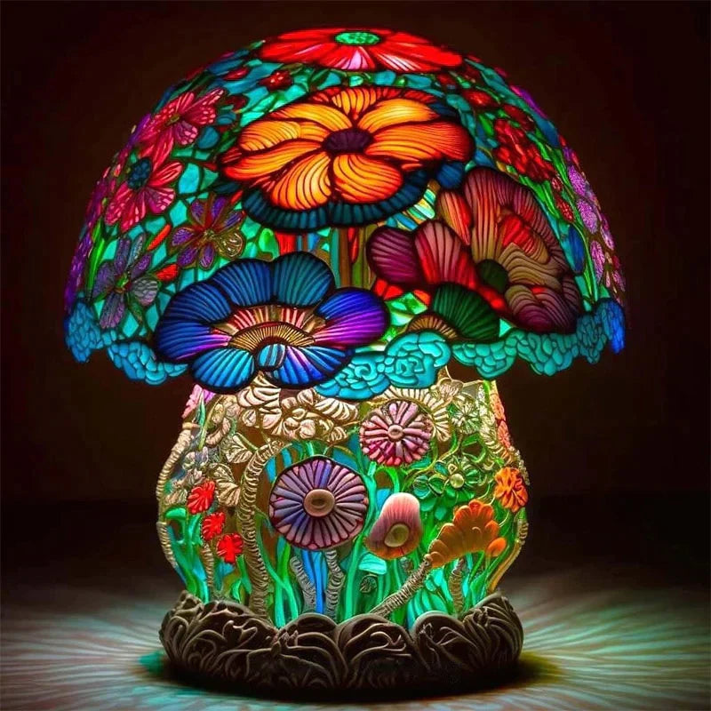 Colorful Stained Glass Table Lamp with Dimmable Light and Decorative Design