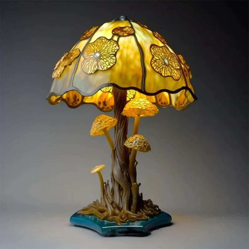 Colorful Stained Glass Table Lamp with Dimmable Light and Decorative Design
