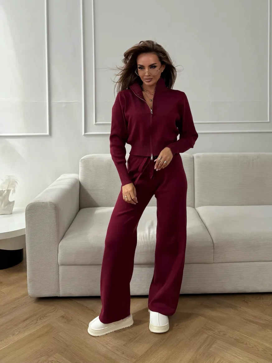 Women's Double-Zip Slim-Fit Knit Sweater Set