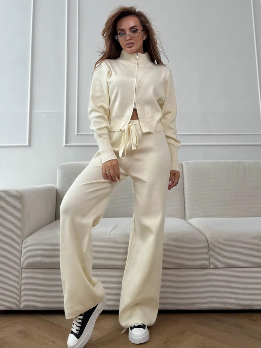 Women's Double-Zip Slim-Fit Knit Sweater Set