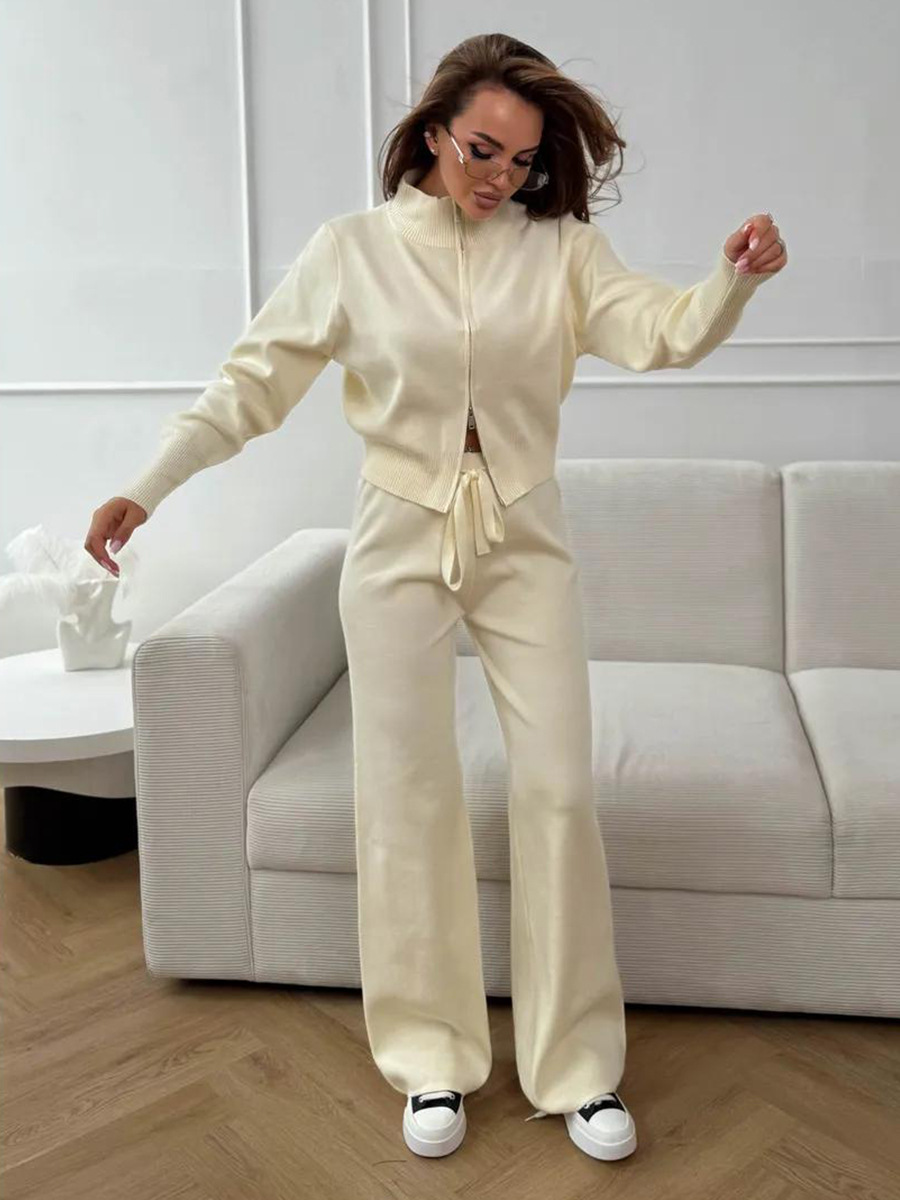 Women's Double-Zip Slim-Fit Knit Sweater Set