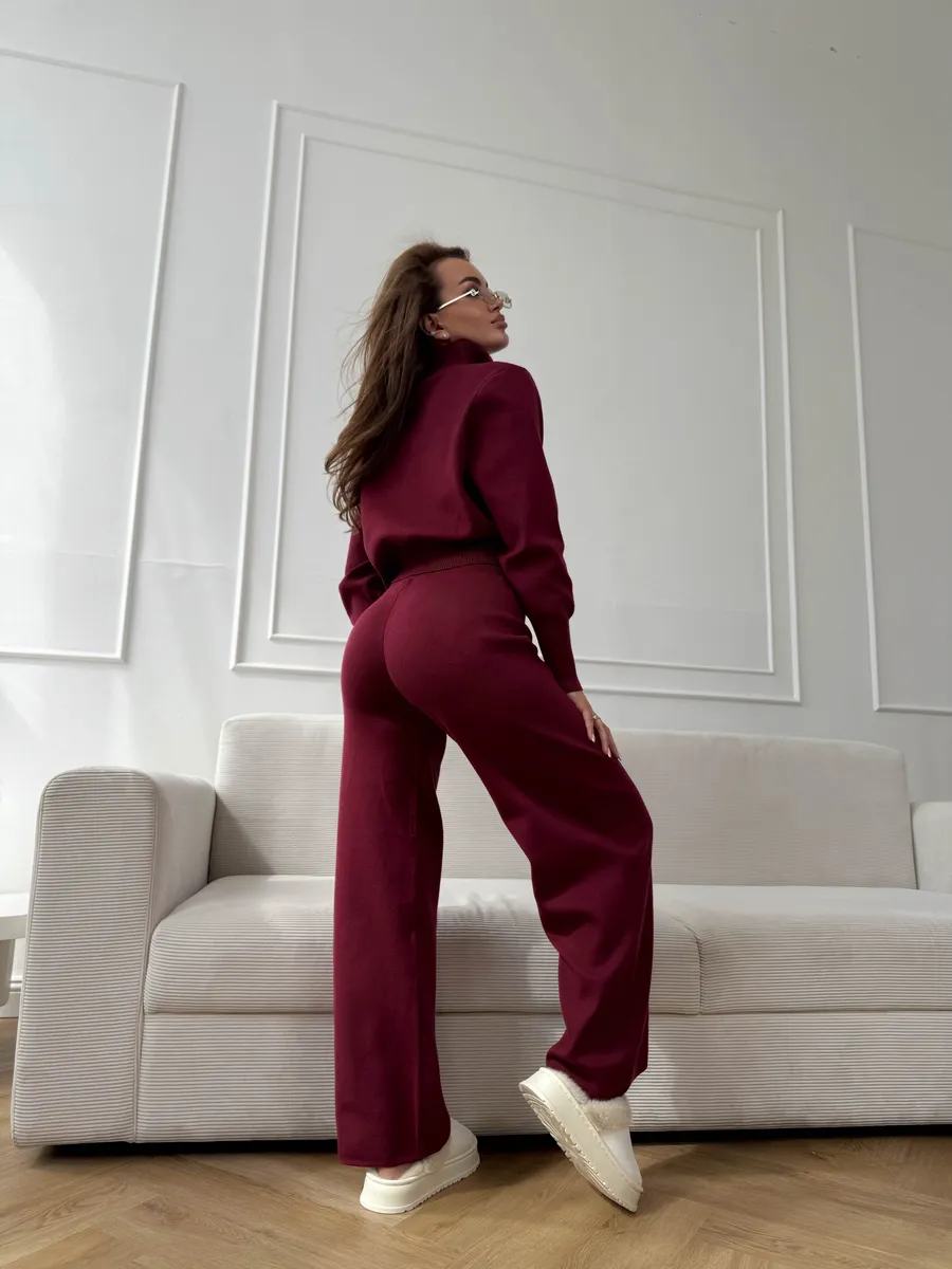 Women's Double-Zip Slim-Fit Knit Sweater Set