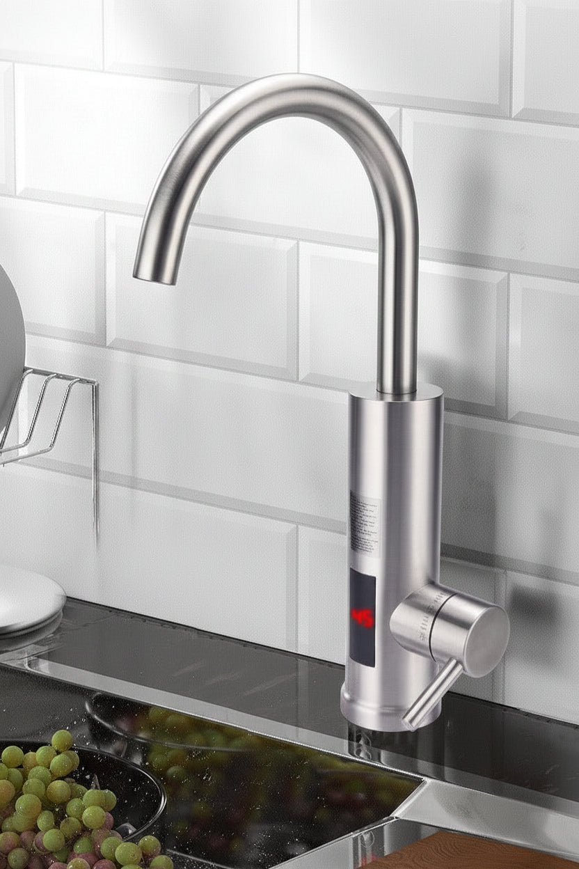 Electric Instant Hot Water Kitchen Faucet with Stainless Steel Housing