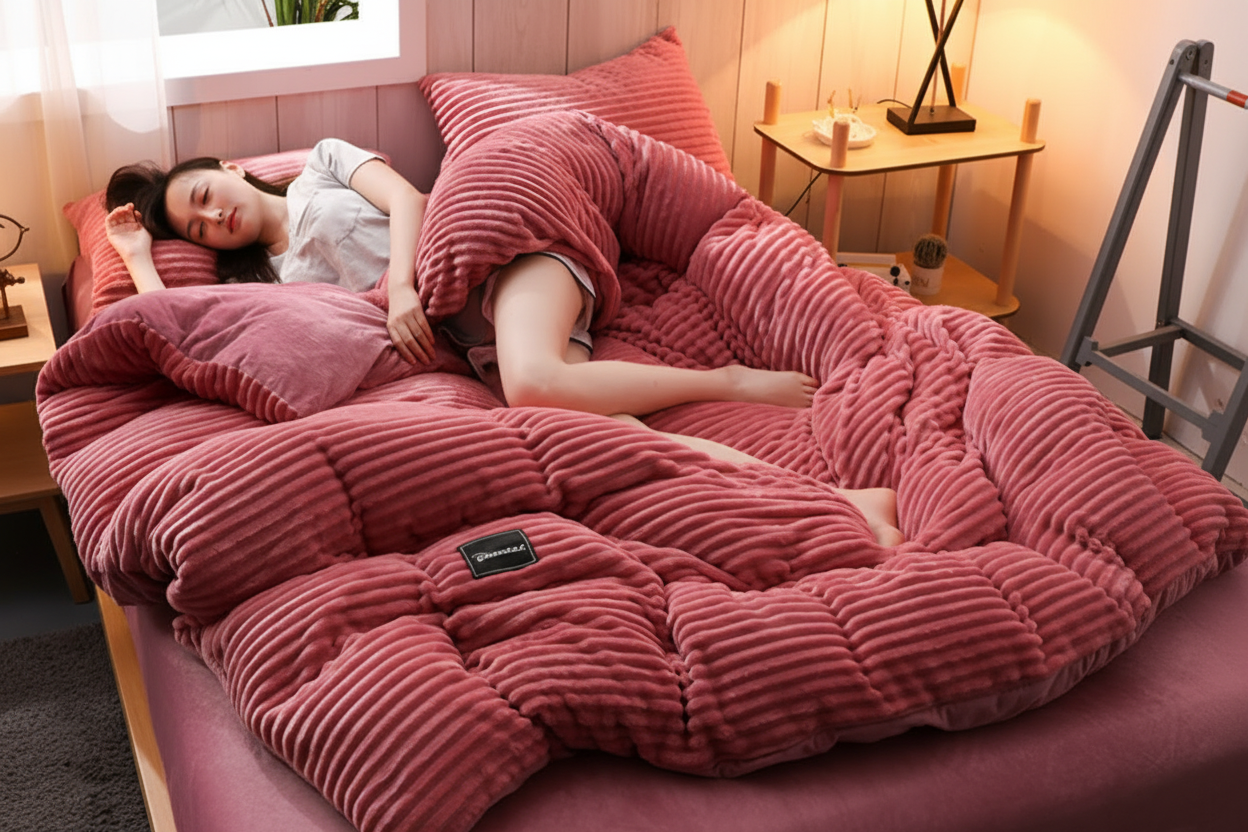 Flannel Bedding Set with Soft Fleece Texture and Warm Winter Comfort