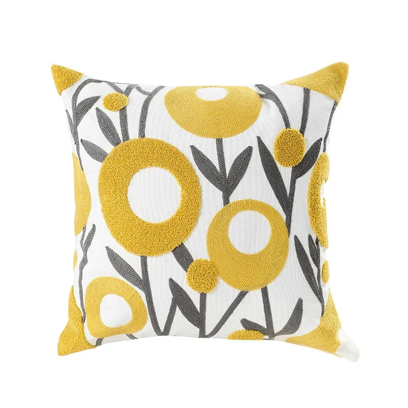 Floral Embroidered Canvas Cushion Cover
