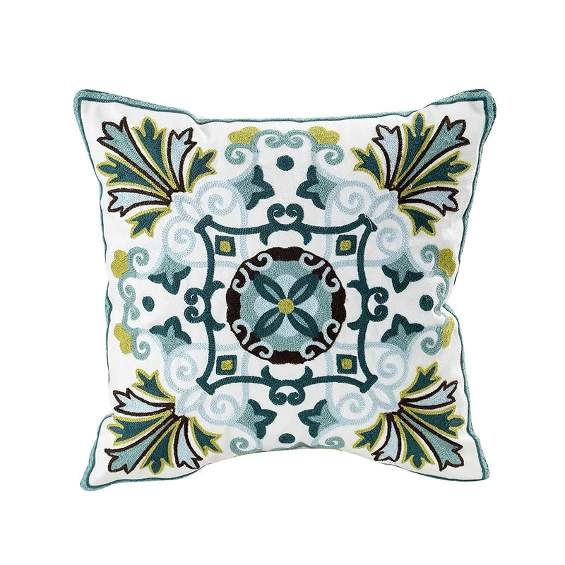 Floral Embroidered Canvas Cushion Cover