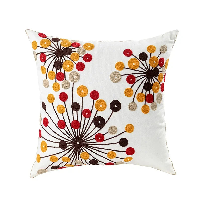 Floral Embroidered Canvas Cushion Cover
