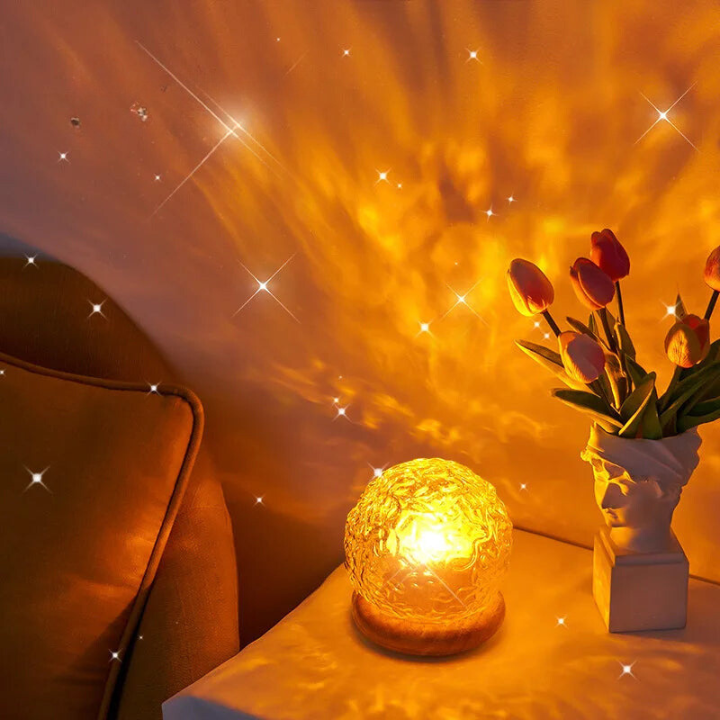 LED Wave Projection Table Lamp Dimmable Crystal Effect Ambient Light