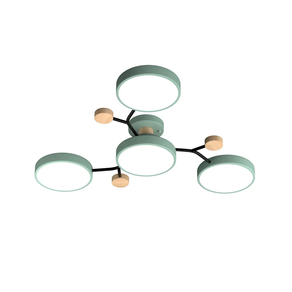 Macaron LED Ceiling Light with Geometric Multi-Head Design, Metal and Wooden Finish, Modern Nordic Style
