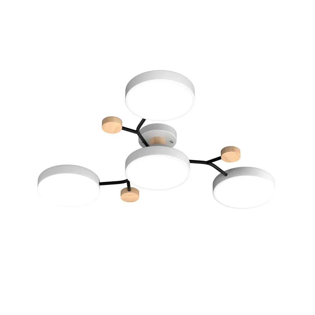 Macaron LED Ceiling Light with Geometric Multi-Head Design, Metal and Wooden Finish, Modern Nordic Style