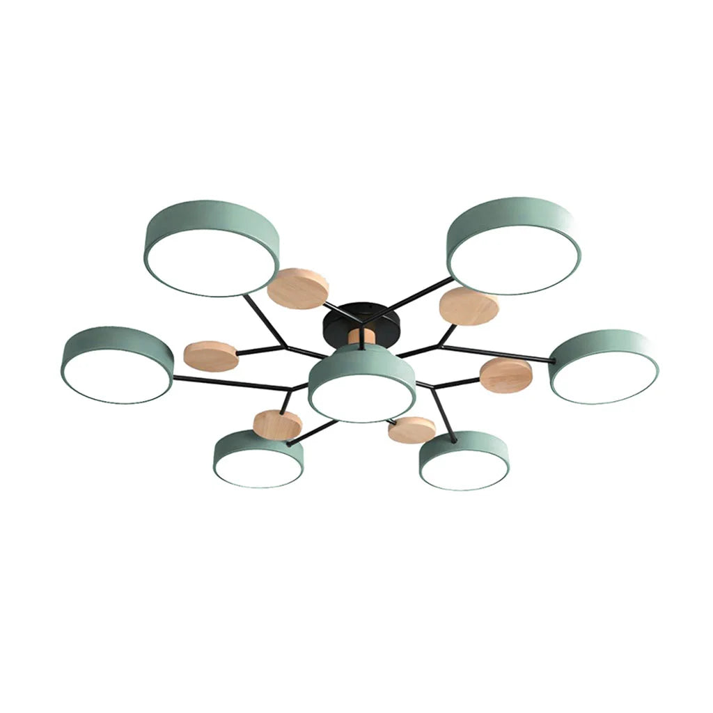 Macaron LED Ceiling Light with Geometric Multi-Head Design, Metal and Wooden Finish, Modern Nordic Style
