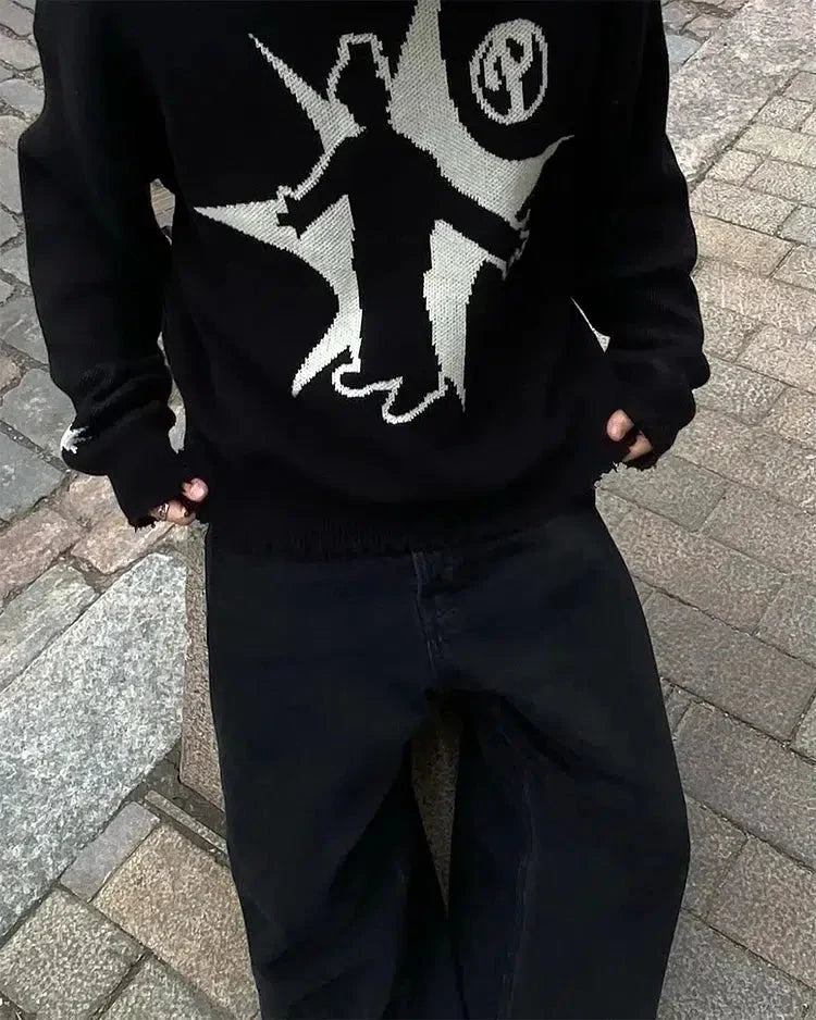 Men’s Black Grunge Graphic Sweater