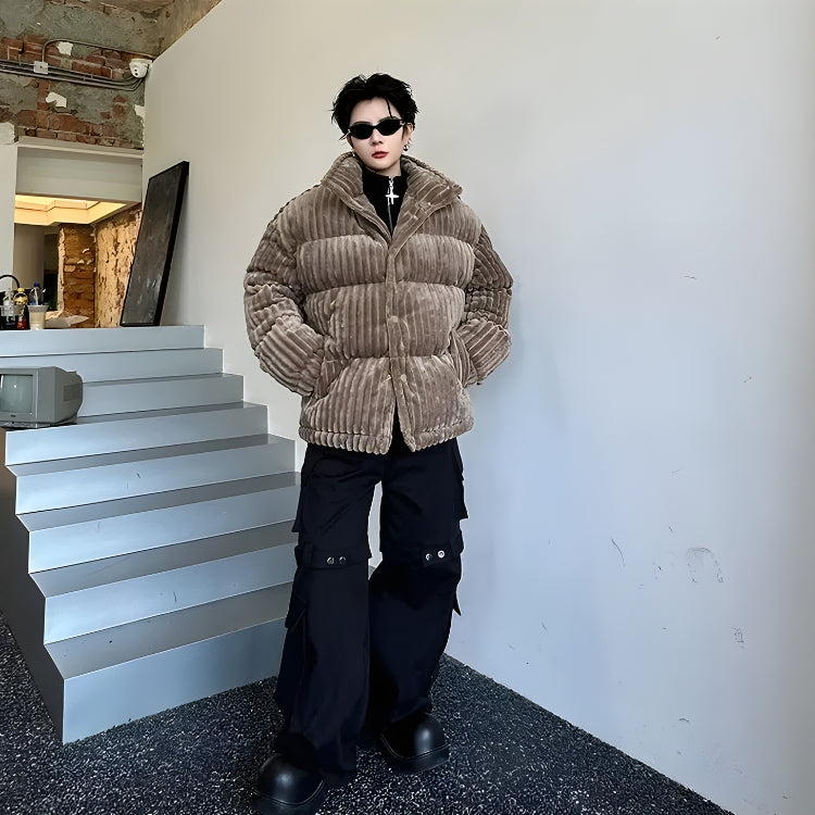 Men’s Corduroy Button-Up Puffer Jacket
