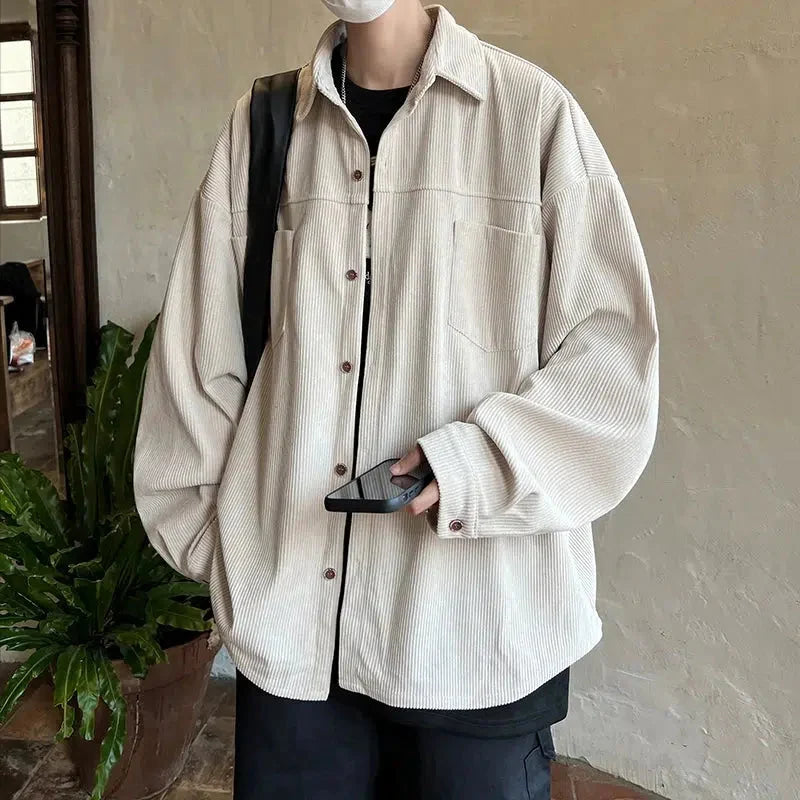 Men’s Corduroy Button-Up Shirt with Chest Pocket