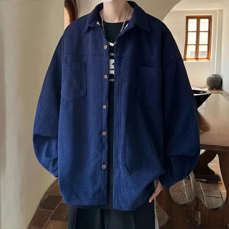 Men’s Corduroy Button-Up Shirt with Chest Pocket
