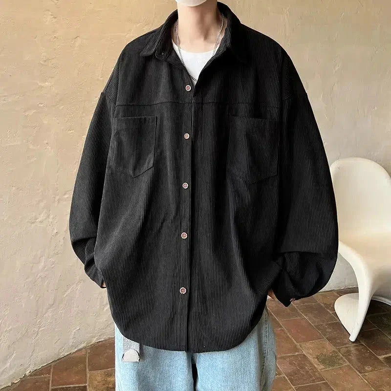 Men’s Corduroy Button-Up Shirt with Chest Pocket