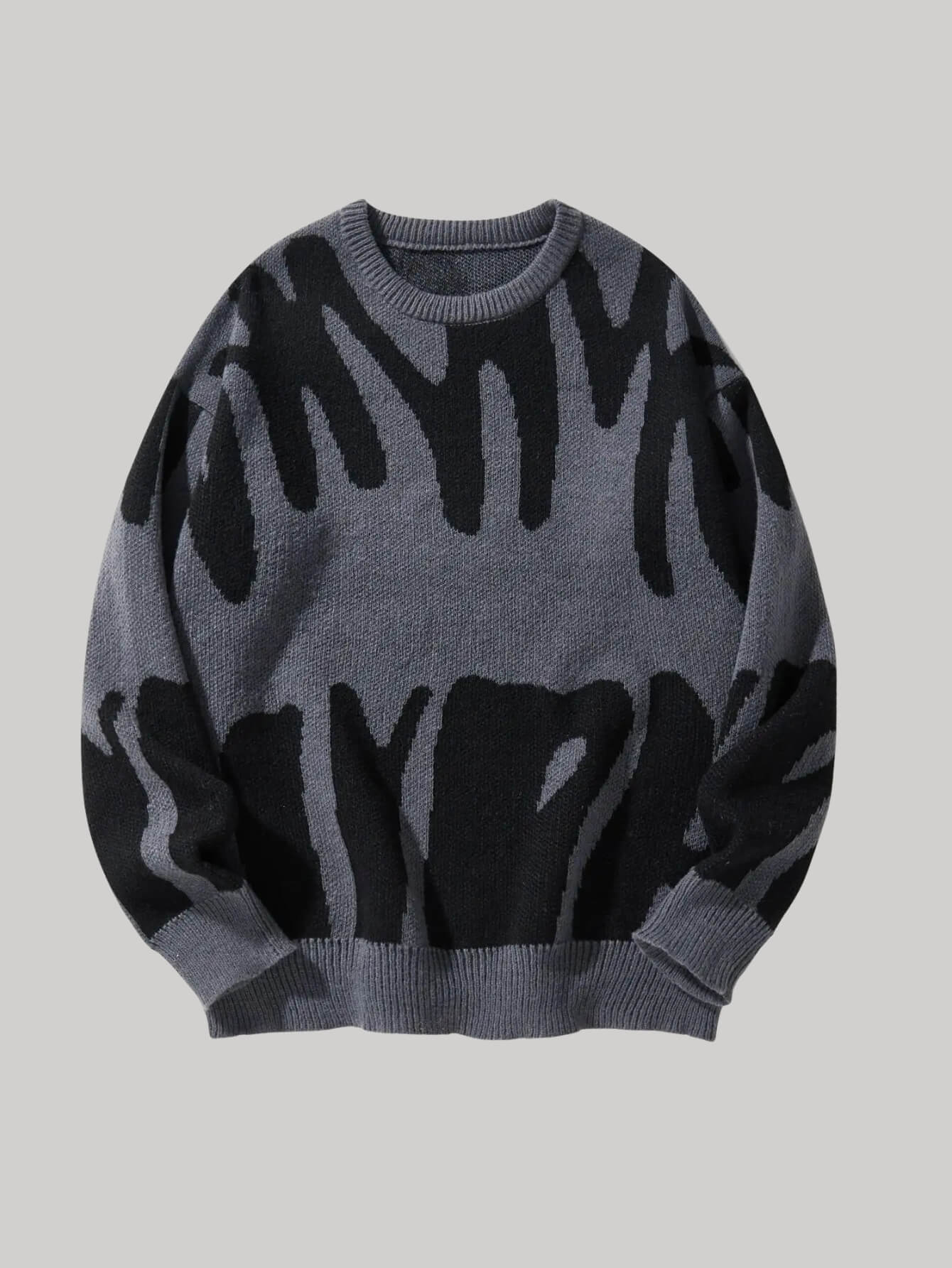 Men’s Oversized Black and Grey Abstract Sweater
