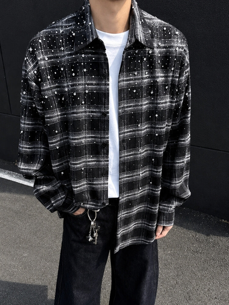 Men’s Rhinestone Plaid Shirt