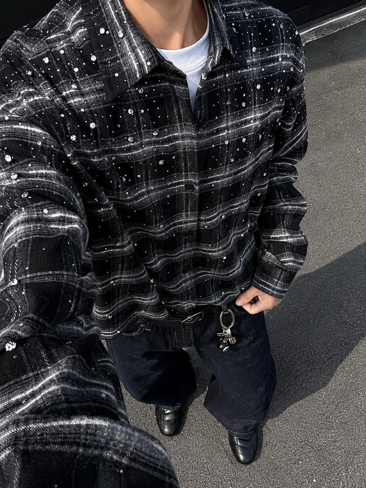 Men’s Rhinestone Plaid Shirt