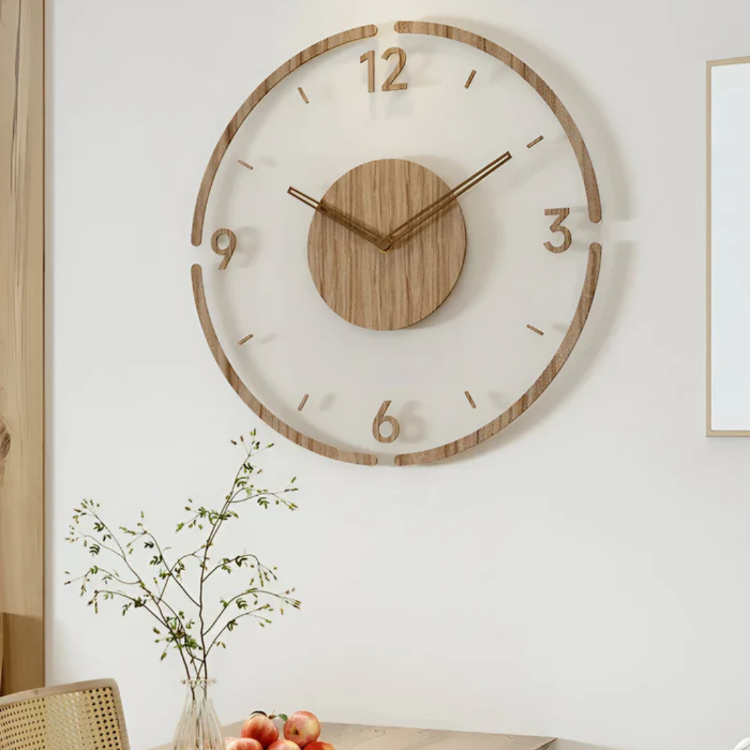 Modern Wall Clock 30 cm - Stylish Acrylic and Wood Design for Living Room Decor, Silent Quartz Mechanism