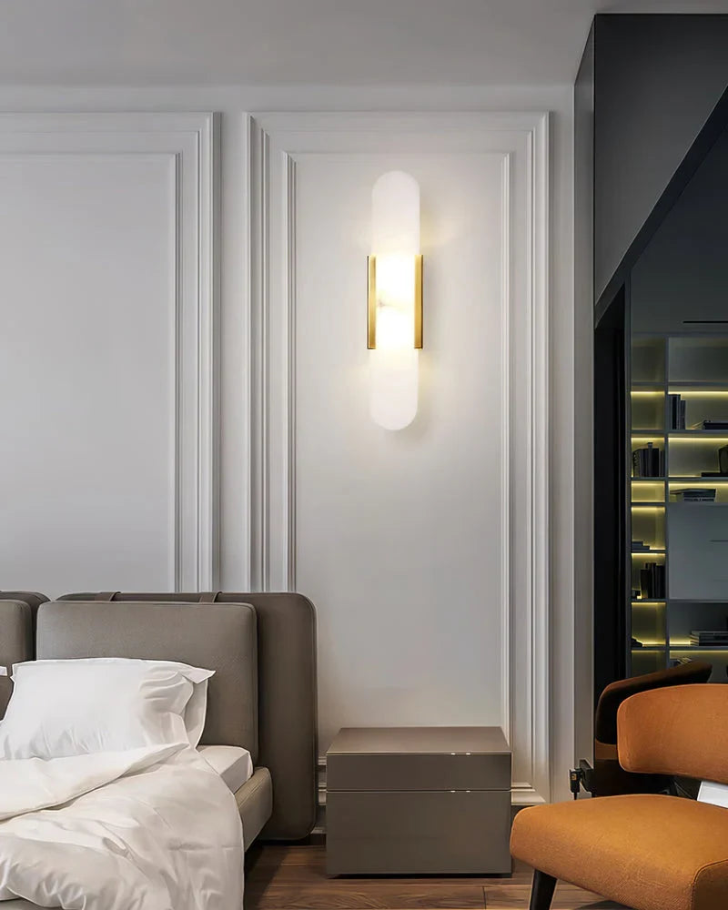 Modern Alabaster Wall Light with Gold Details