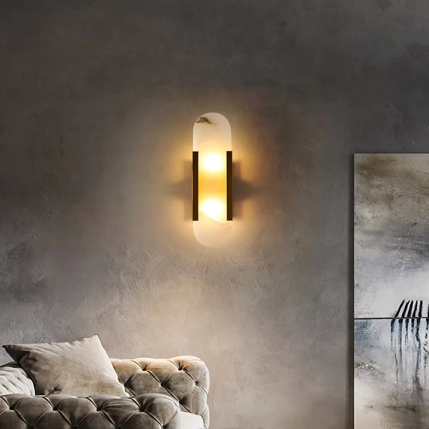 Modern Alabaster Wall Light with Gold Details
