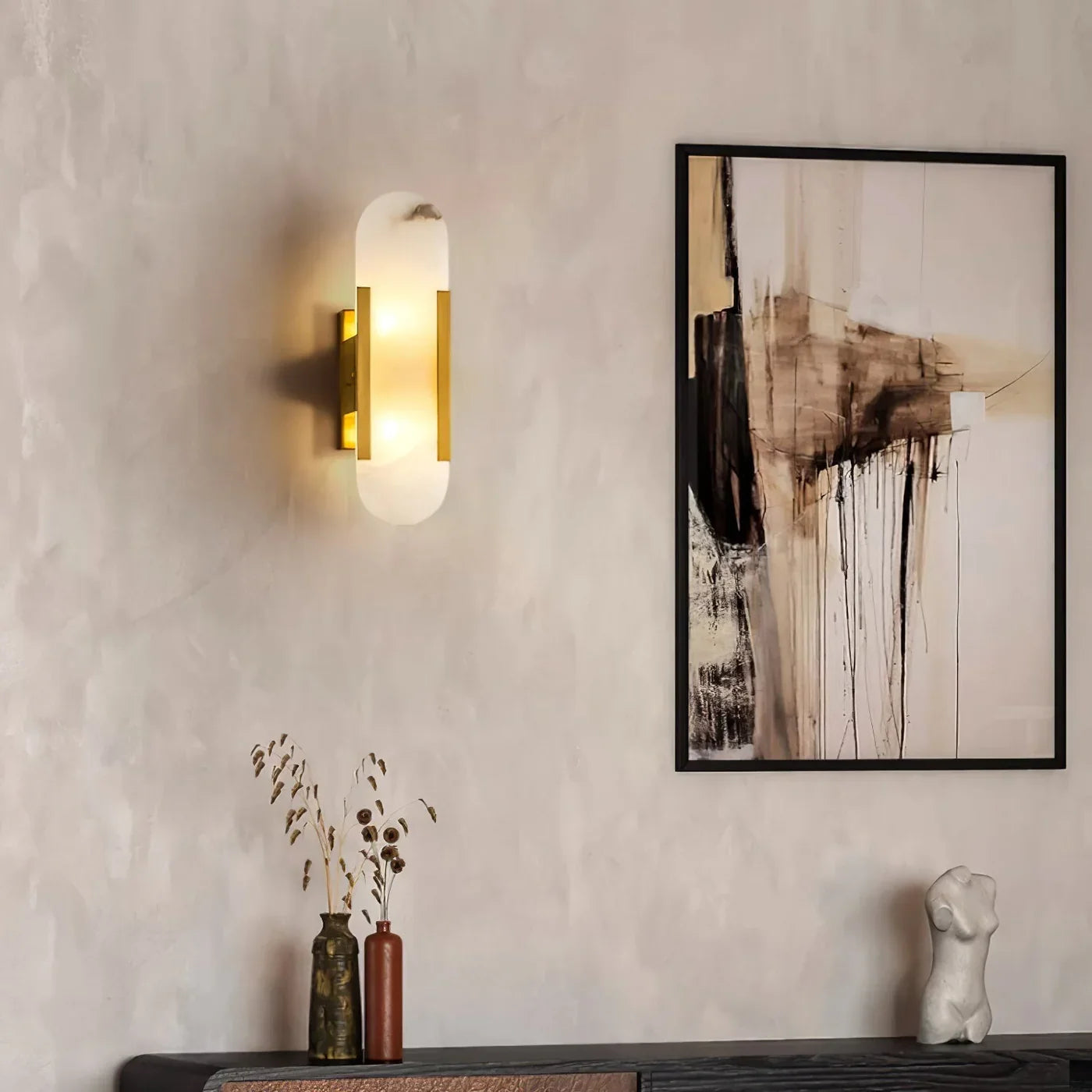 Modern Alabaster Wall Light with Gold Details