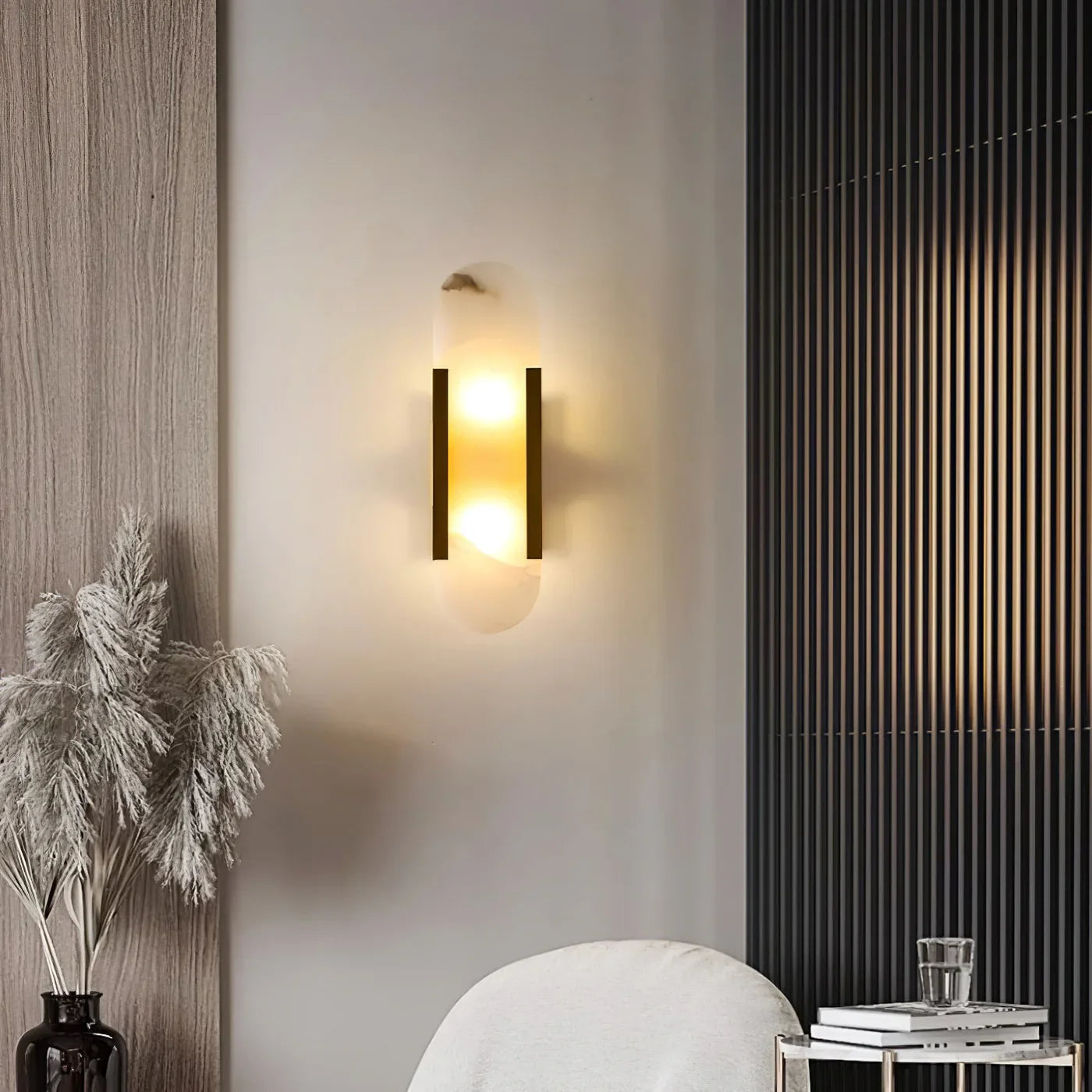 Modern Alabaster Wall Light with Gold Details