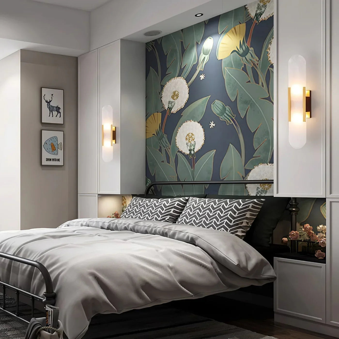 Modern Alabaster Wall Light with Gold Details