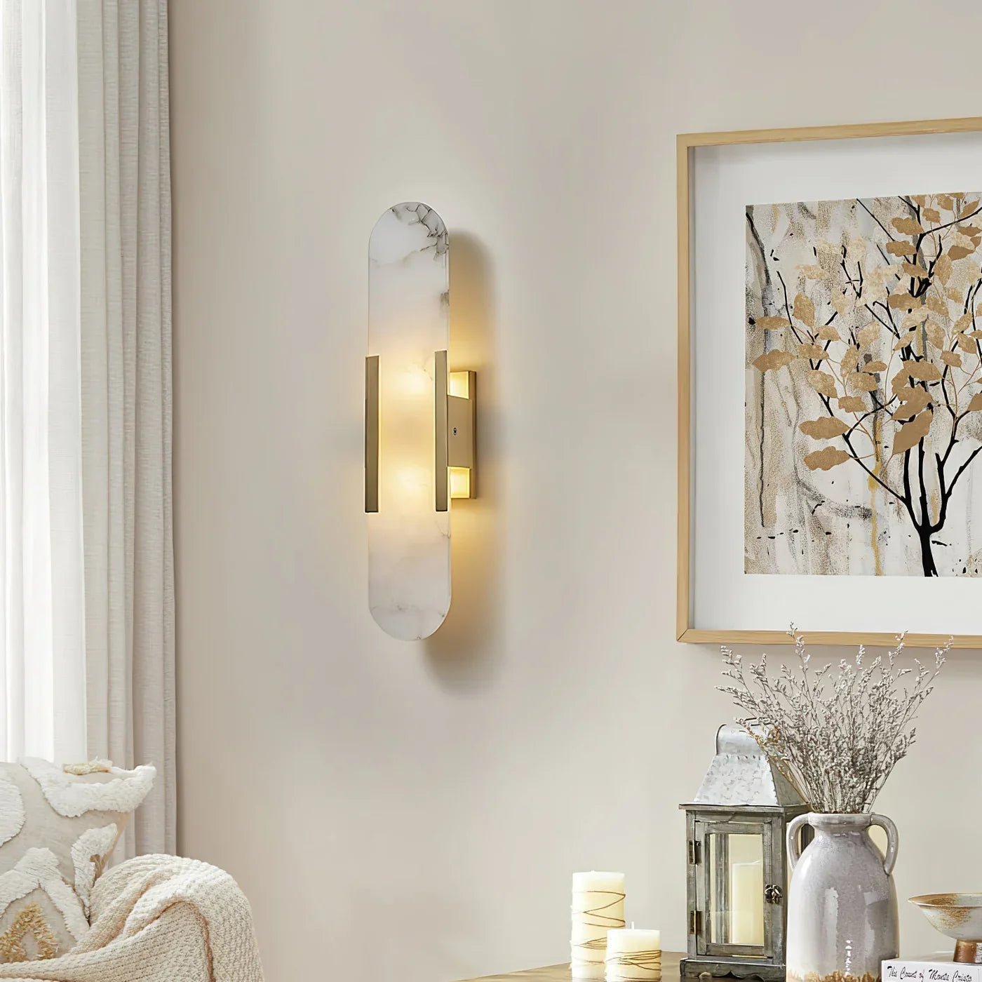 Modern Alabaster Wall Light with Gold Details